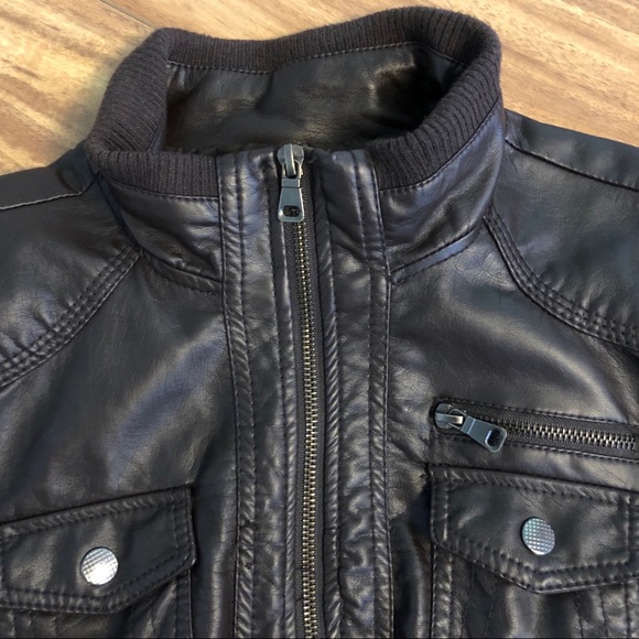 Dark Brown Faux-Leather Bomber Jacket - Picture 10 of 16